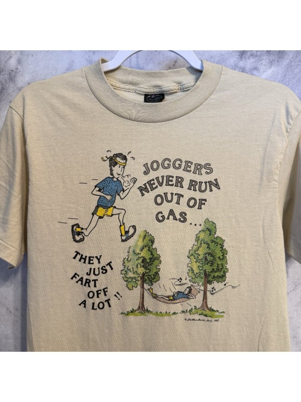 Vintage 80s Gary Patterson Running Shirt Novelty Cartoon Fart Joke Sport Large